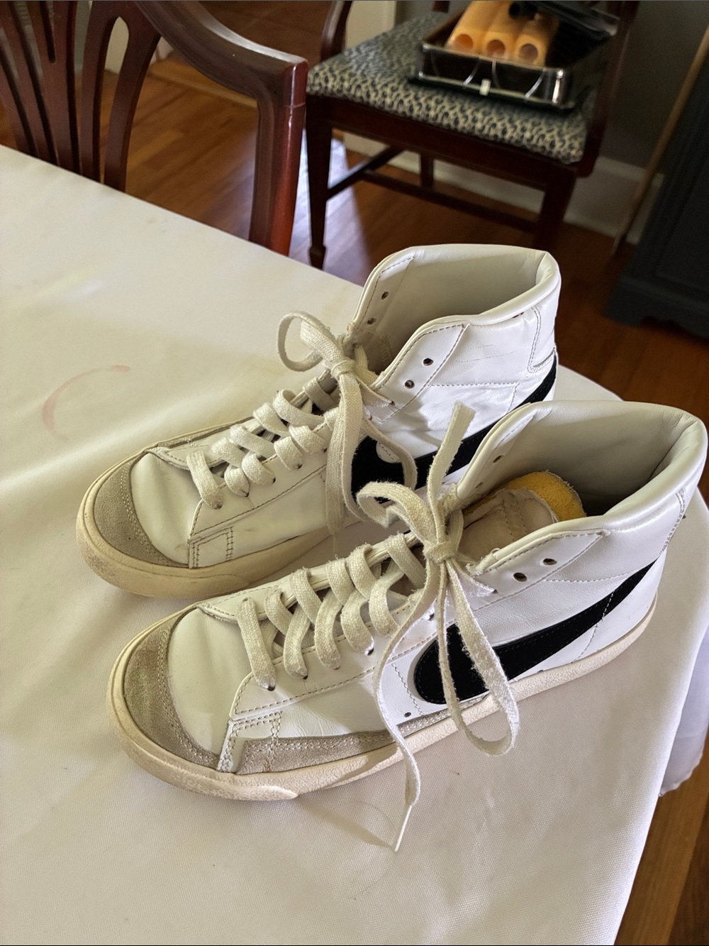 Nike Kids White High-Top Sneakers with Black Swoosh
